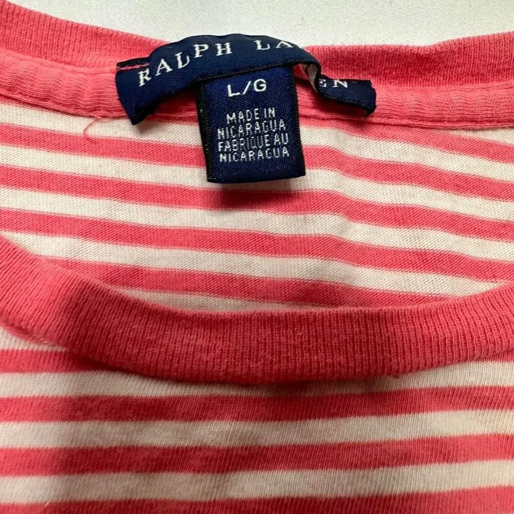 Polo Ralph Lauren Women’s Classy Classic Pink + White Striped Casual Size Large - Picture 5 of 5